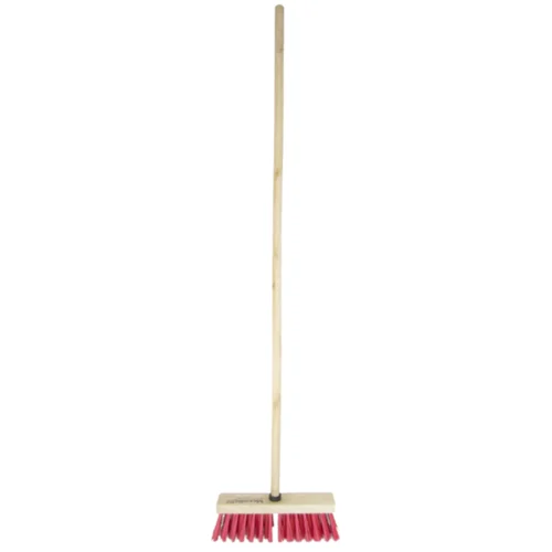 BROOM WOODEN WITH STK RED 10105